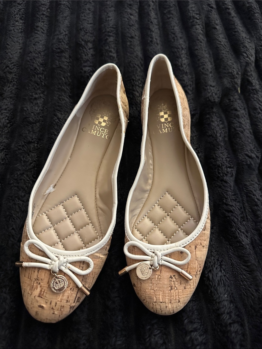 Vince Camuto Cork Ballet Flats with Ivory Trim and Bow